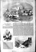 Original Old Antique Print 1853 View River Elbe Dresden Prague Tower Victorian