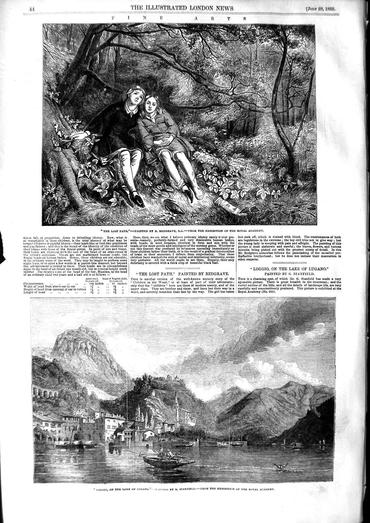 Old Antique Print 1853 View Loggio Lake Lugano Mountains Boat Lost People 19th