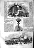 Original Old Antique Print 1853 Blue-Coat School Nottingham Tonbridge Welldon