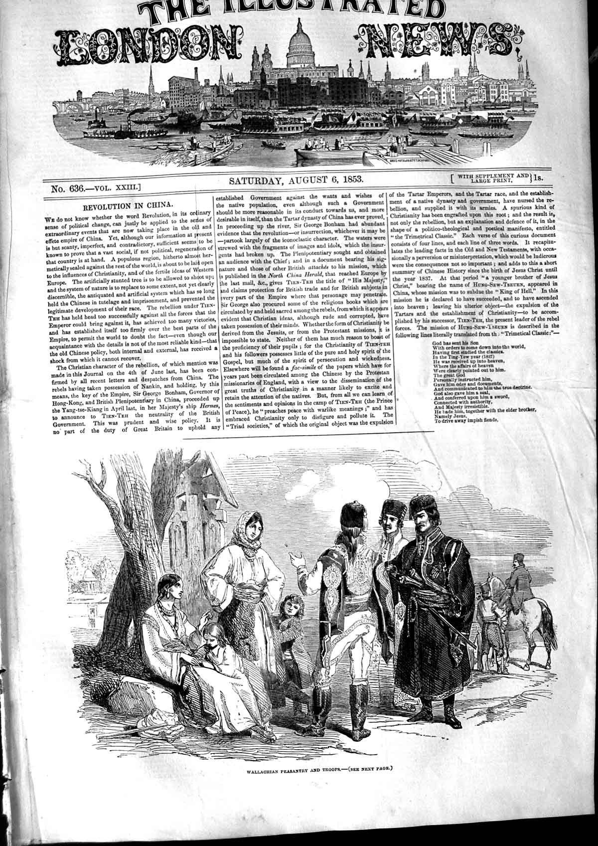 Original Old Antique Print 1853 Wallachian Peasantry Troops Siers People Horse