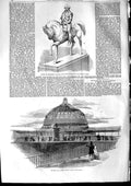 Old Antique Print 1853 Statue Washington New York Crystal Palace Building 19th