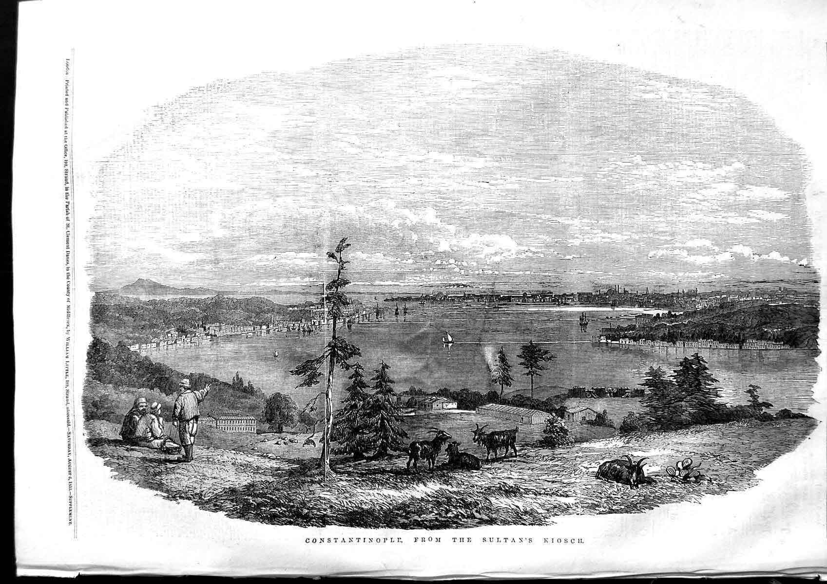 Original Old Antique Print 1853 View Constantinople Sultan'S Kiosch Victorian
