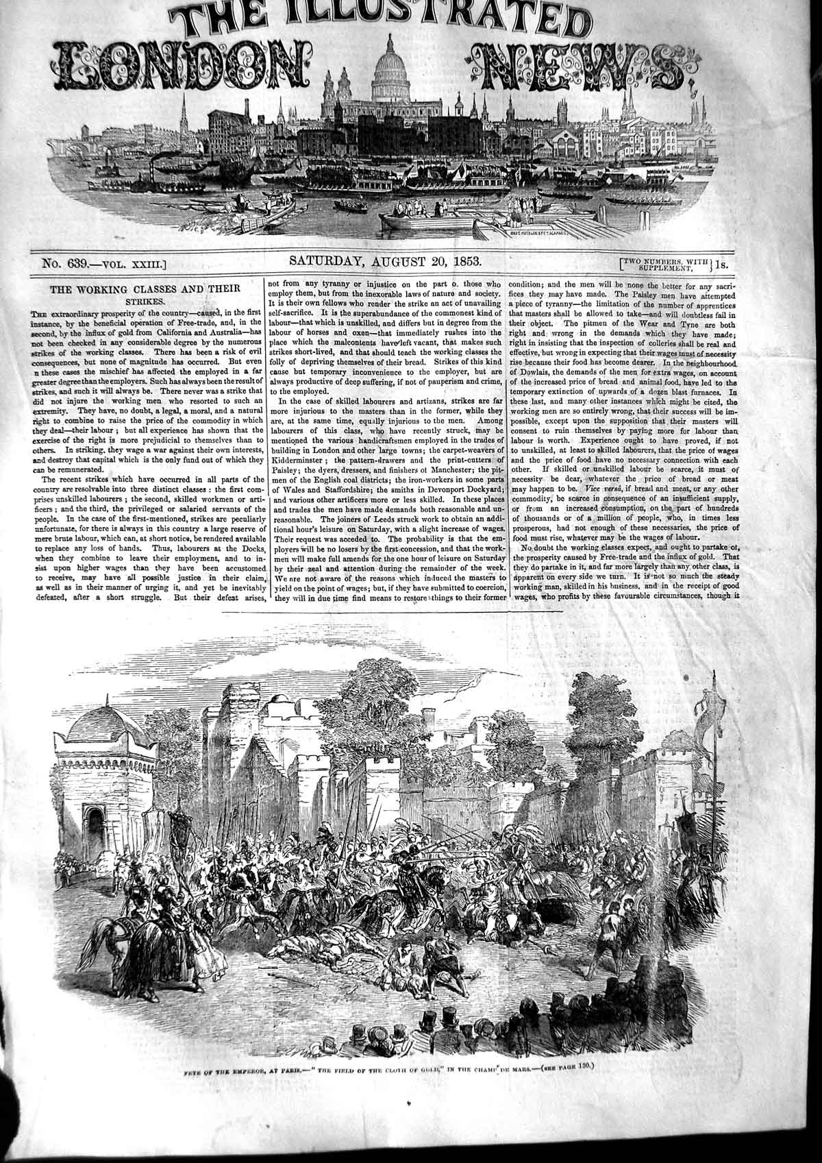 Original Old Antique Print 1853 Fete Emperor Paris France Champ Mars Field G