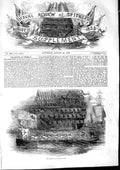 Original Old Antique Print 1853 Queen England Admiral Barge War Ship Boats 19th