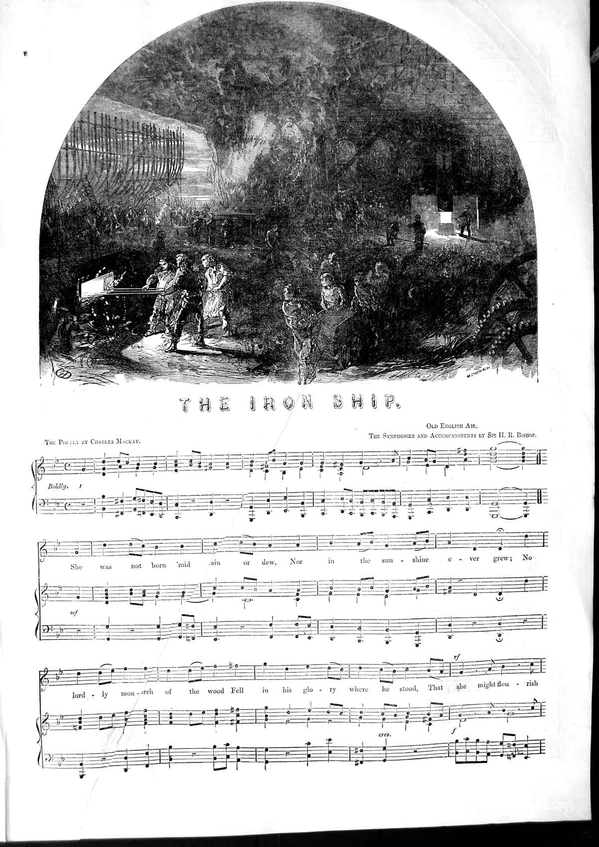 Old Antique Print 1853 Sheet Music Iron Ship Song Charles Mackay Bishop 19th