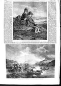 Original Old Antique Print 1853 Norwegian Peasant Children Funeral Logne Fjord