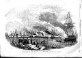Original Old Antique Print 1853 Reception Majesty Queen Kingstown Ships Salute