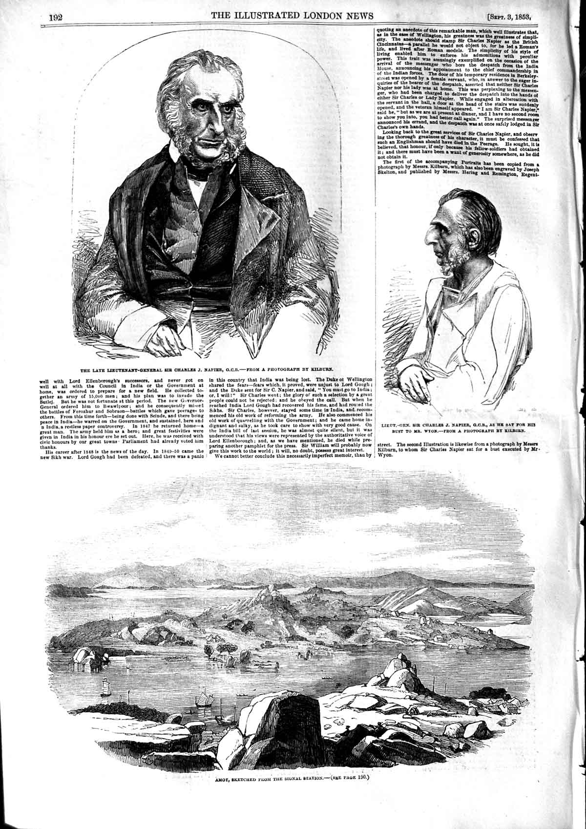 Original Old Antique Print 1853 Lieutenant Charles Napier Amoy Signal Victorian