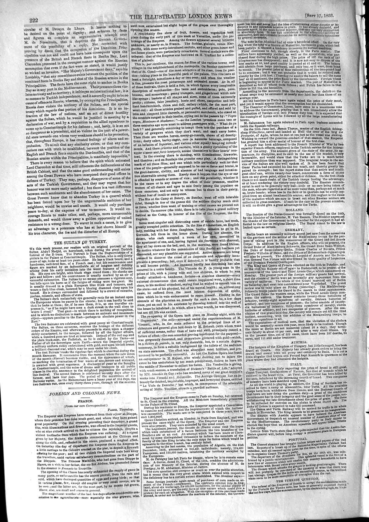 Original Old Antique Print 1853 Abdu'L Medjid Sultan Turkey Horse Feast Bairam