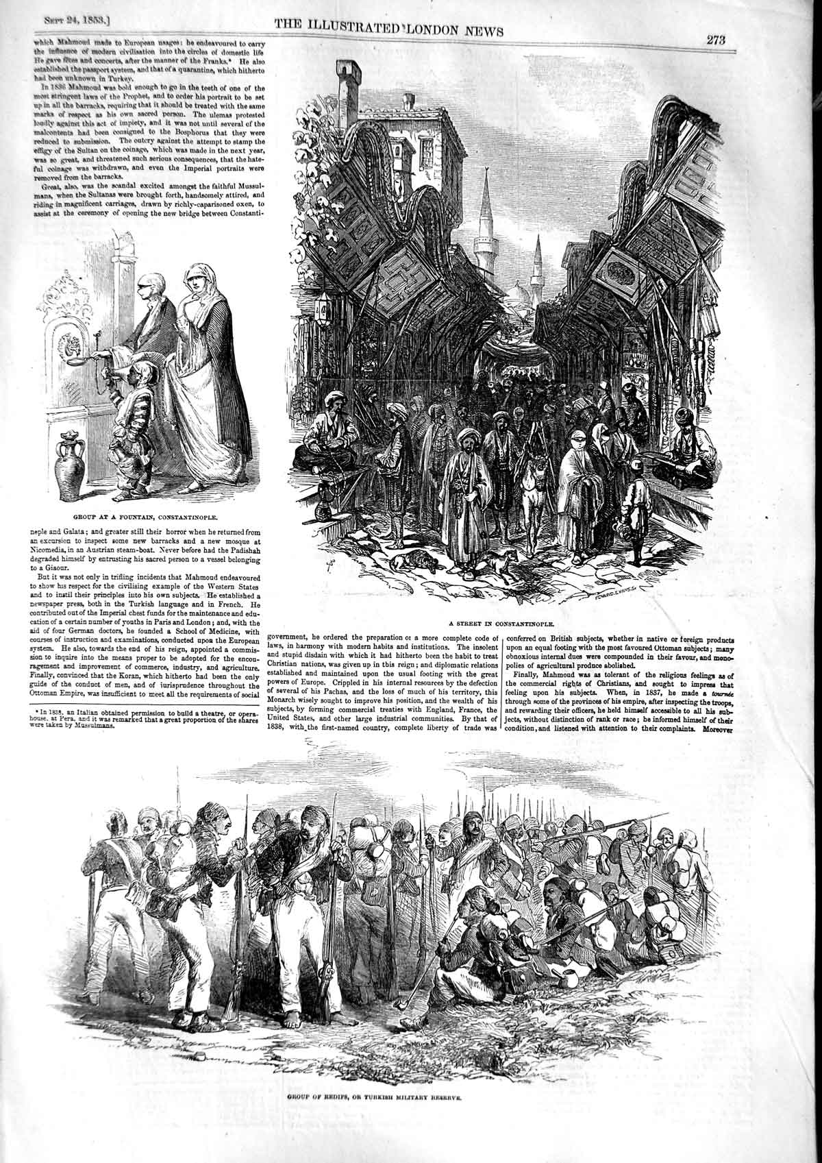 Original Old Antique Print 1853 Street Constantinople Redifs Turkish Siers 19th
