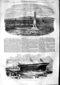 Old Antique Print 1853 Monument Battle-Field Chillianwallah Ship Contest 19th