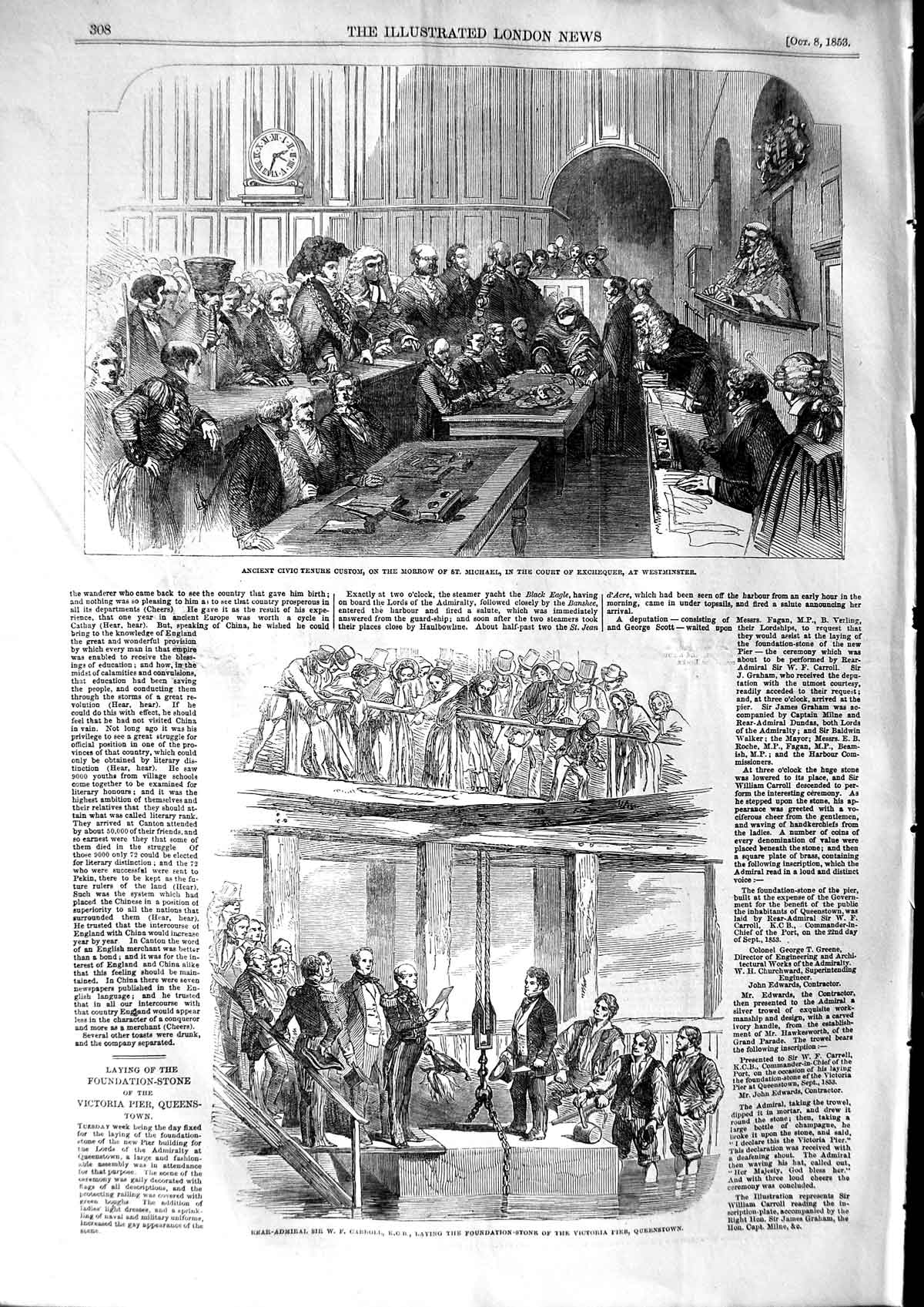Original Old Antique Print 1853 Carroll Victoria Tenure Westminster Telescope