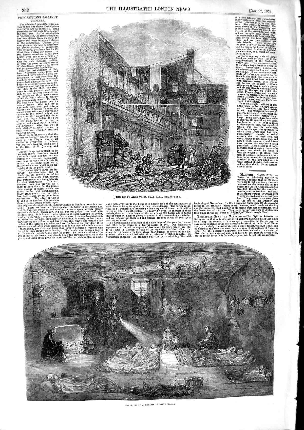Old Antique Print 1853 King'S Arms Yard Coal-Yard Drury Lane London House 19th