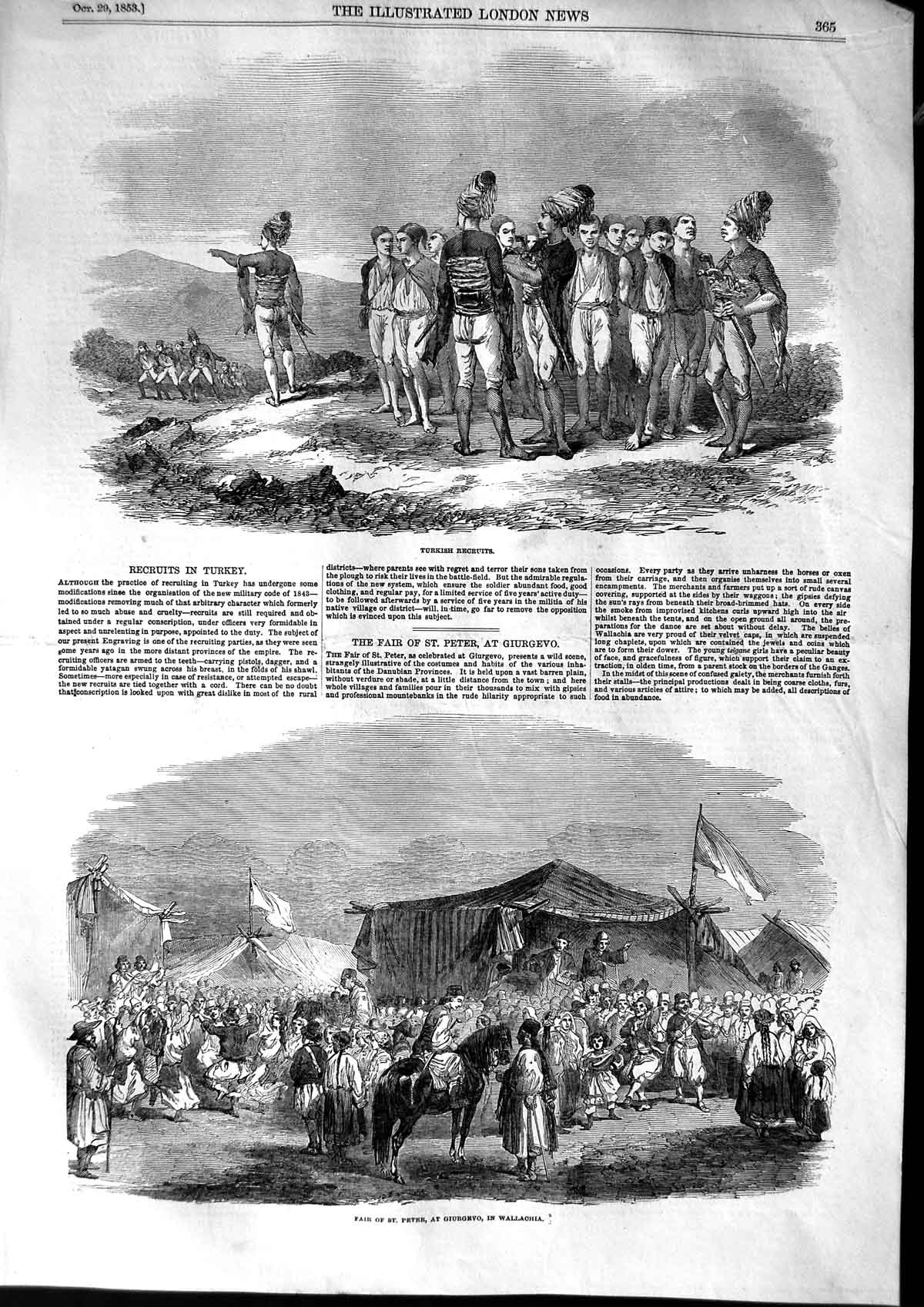 Original Old Antique Print 1853 Turkish Siers Fair Peter Giurgevowallachia War