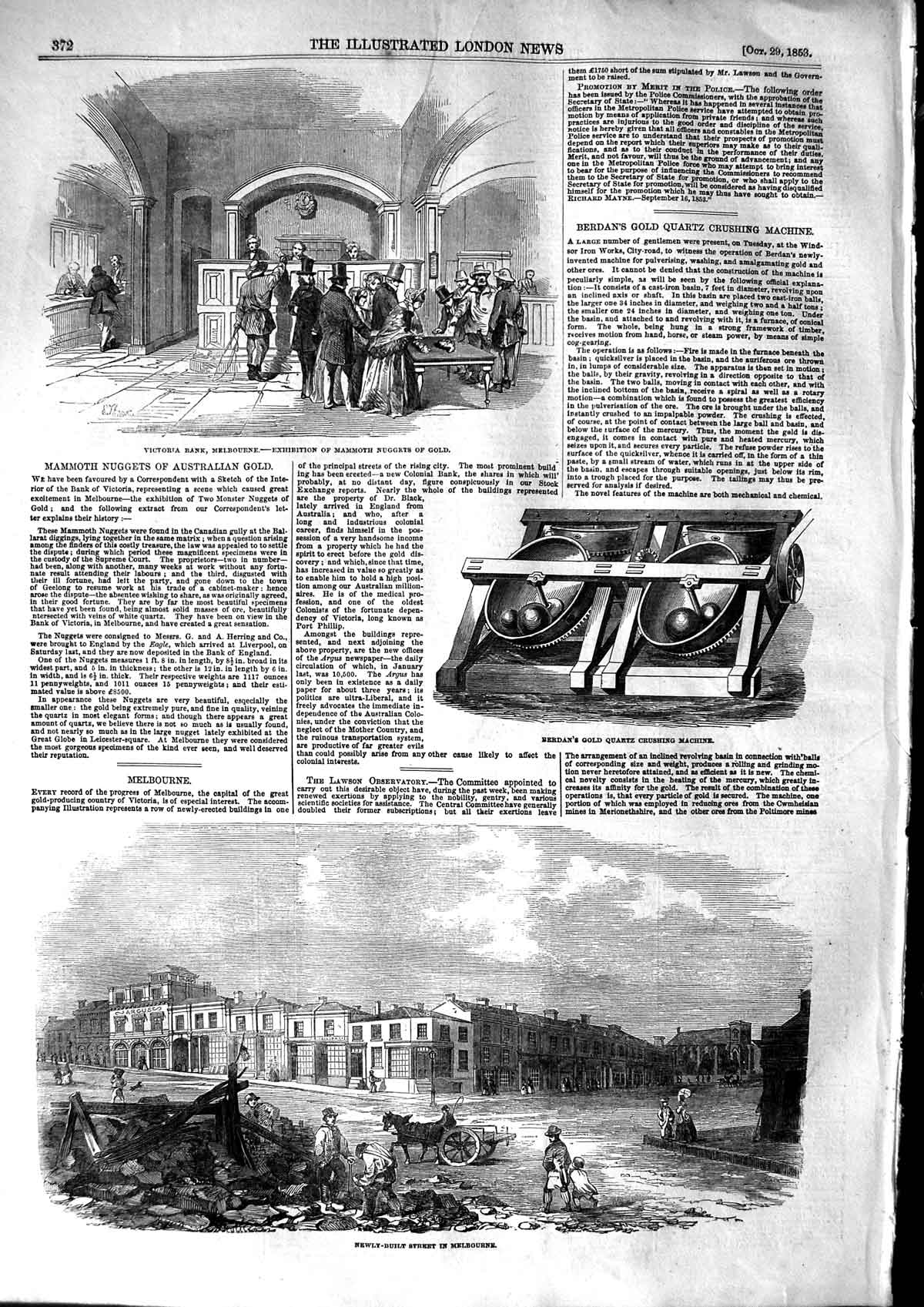 Original Old Antique Print 1853 Victoria Bank Melbourne Berdan GCrushing 19th