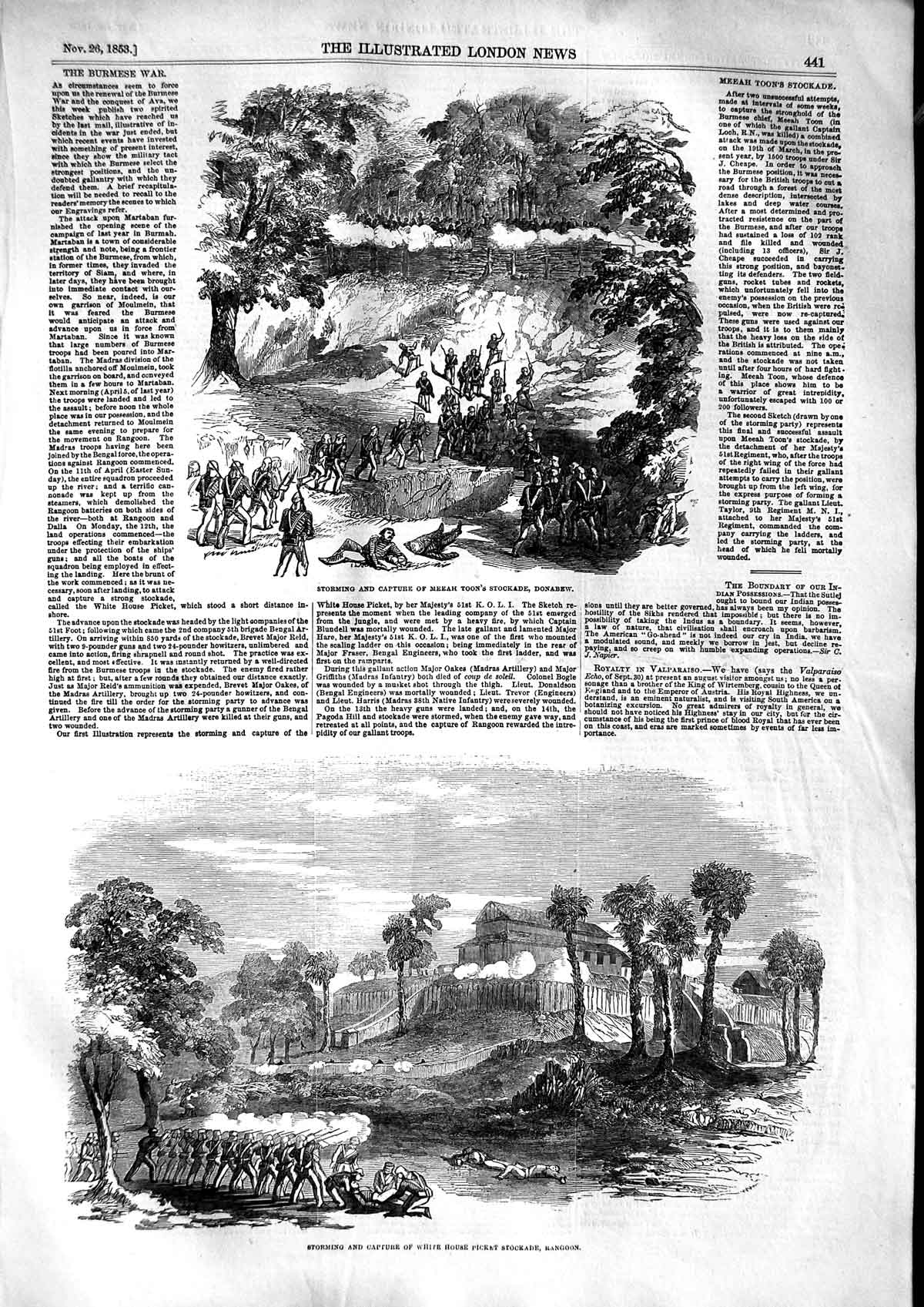 Original Old Antique Print 1853 Storming Capture Meeah Toon Donabew Rangoon War
