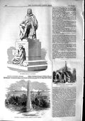 Old Antique Print 1853 Chetham Memorial Manchester Nunhead Barnet Church 19th