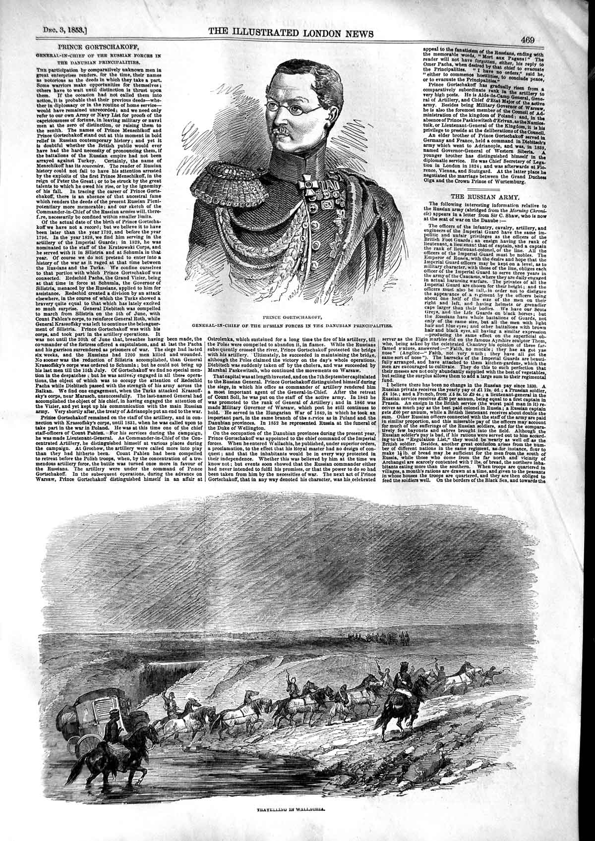 Original Old Antique Print 1853 Prince Gortschakoff Scene Travelling Wallachia