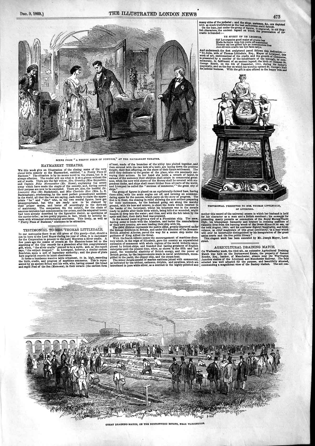 Old Antique Print 1853 Haymarket Theatre Draining-Match Burtonwood Thomas 19th