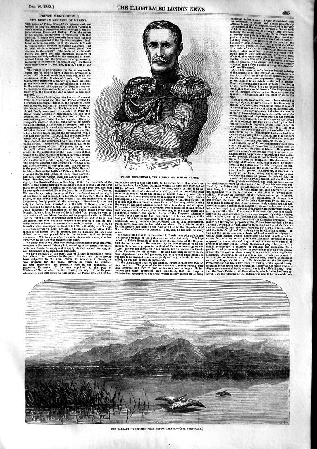 Old Antique Print 1853 Prince Menschikoff Russian Minister Balkans Saturn 19th