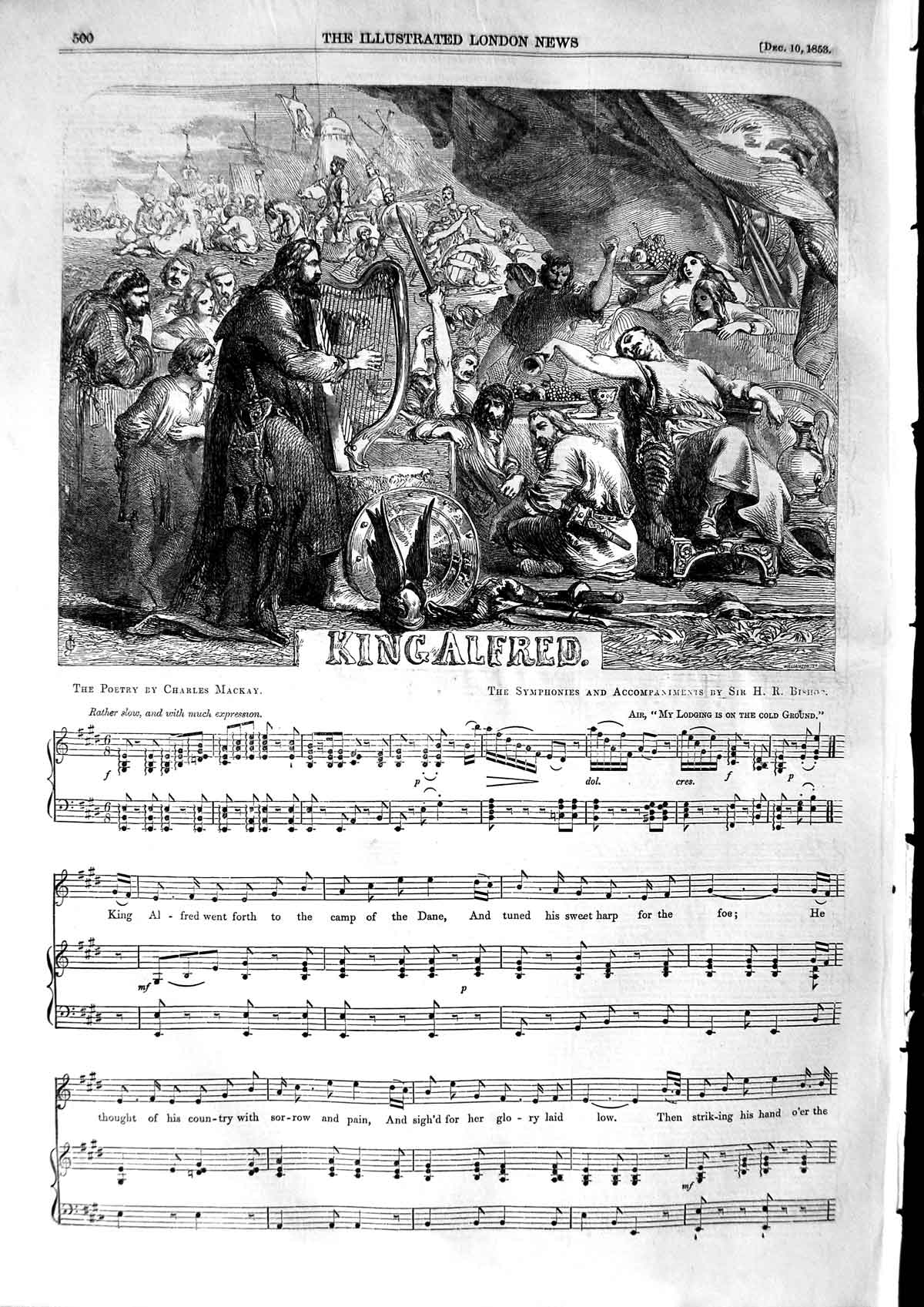 Original Old Antique Print 1853 Sheet Music King Alfred Charles Mackay Bishop