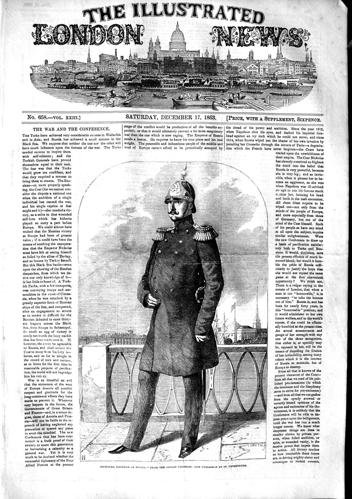Original Old Antique Print 1853 Portrait Nicholas Emperor Russia St. Petersburg