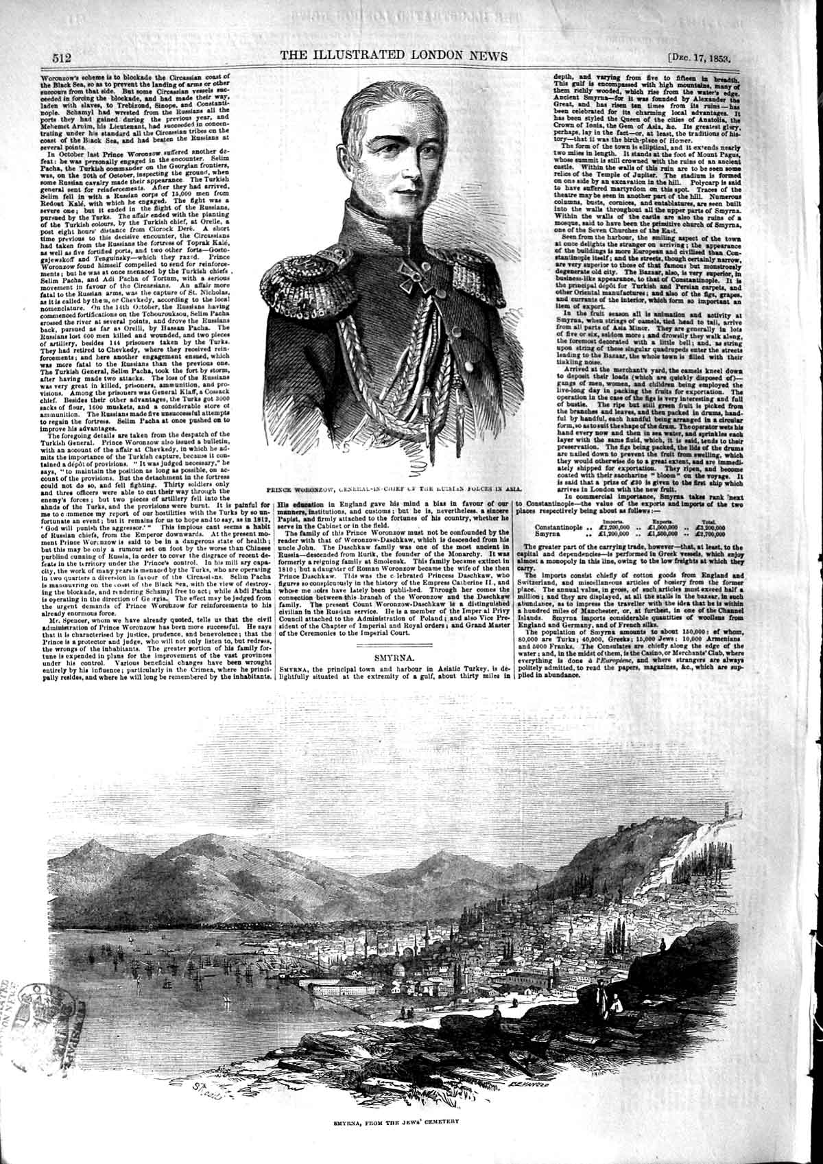 Original Old Antique Print 1853 Prince Woronzow Russian Smyrna Jews C Victorian