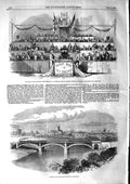 Original Old Antique Print 1853 Dais Banquet Shire Railway Iron Bridge Hereford
