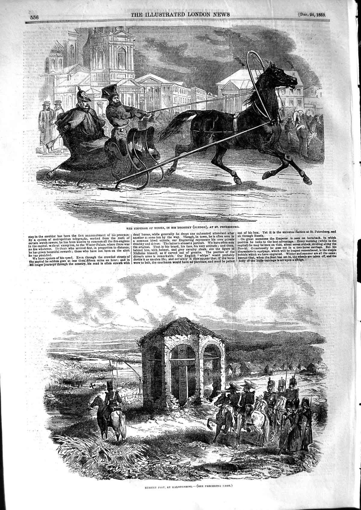 Old Antique Print 1853 Emperor Russia Droshky Petersburg Post Kalougerini 19th