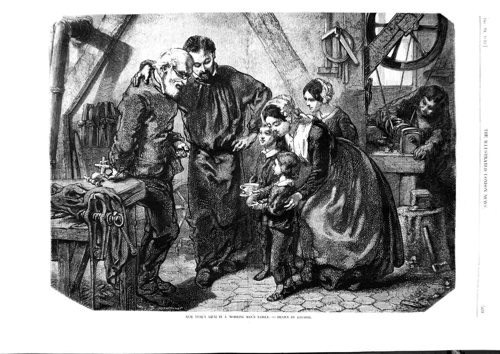 Original Old Antique Print 1853 Gavarni Fine Art New Years Gifts Working 19th
