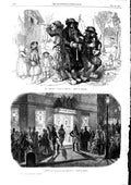 Original Old Antique Print 1853 Bonbon Shop Paris New Year Scene Sonneurs Music