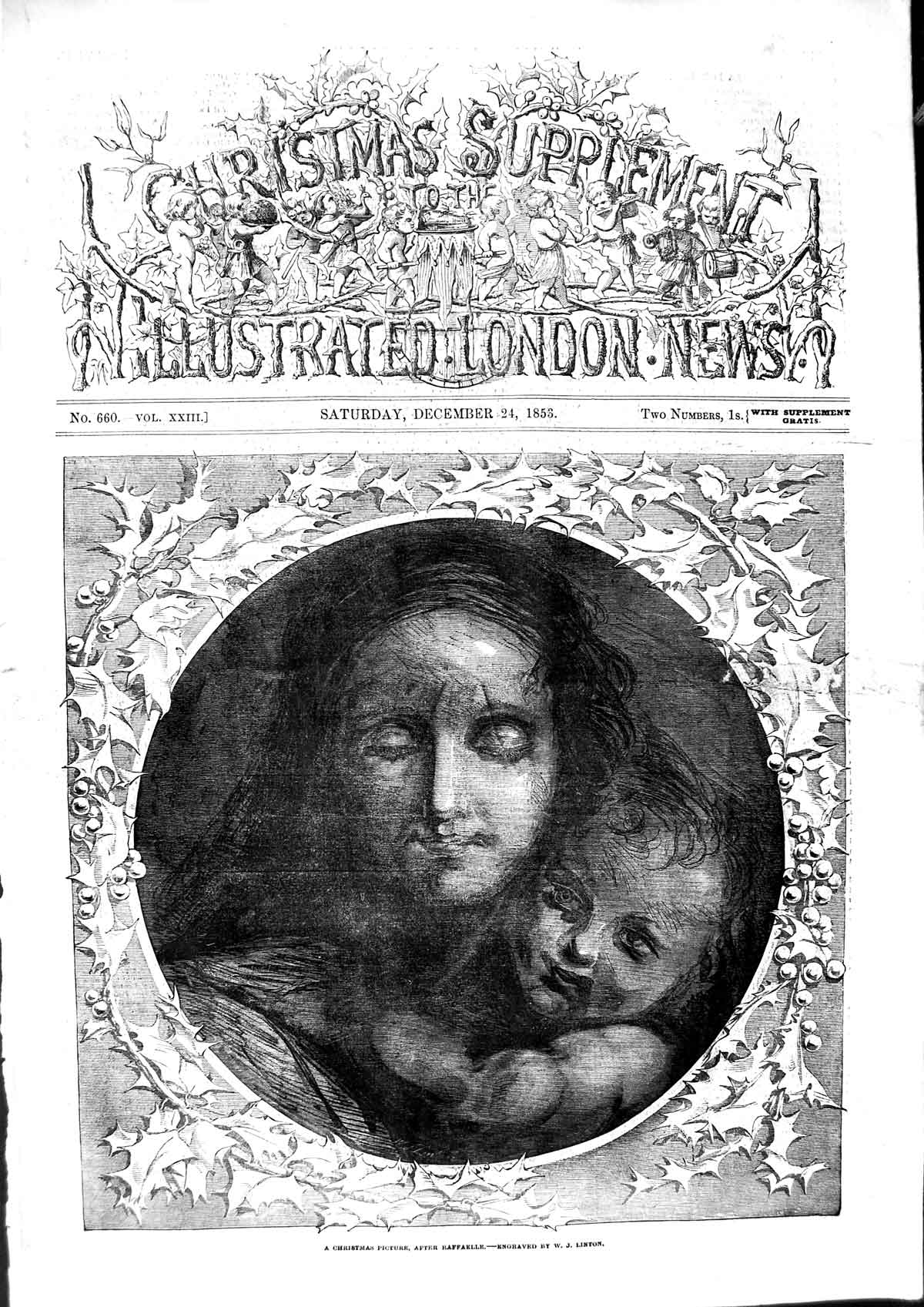 Original Old Antique Print 1853 Portrait Mother Baby Raffaelle Linton Victorian