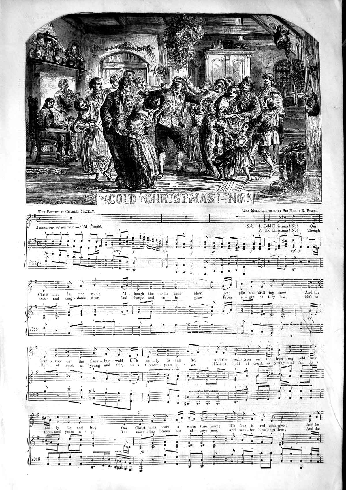 Original Old Antique Print 1853 Sheet Music GChristmas Song Charles Mackay 19th