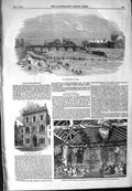 Original Old Antique Print 1854 Seine Frozen Paris Corn Exchange Louth Children