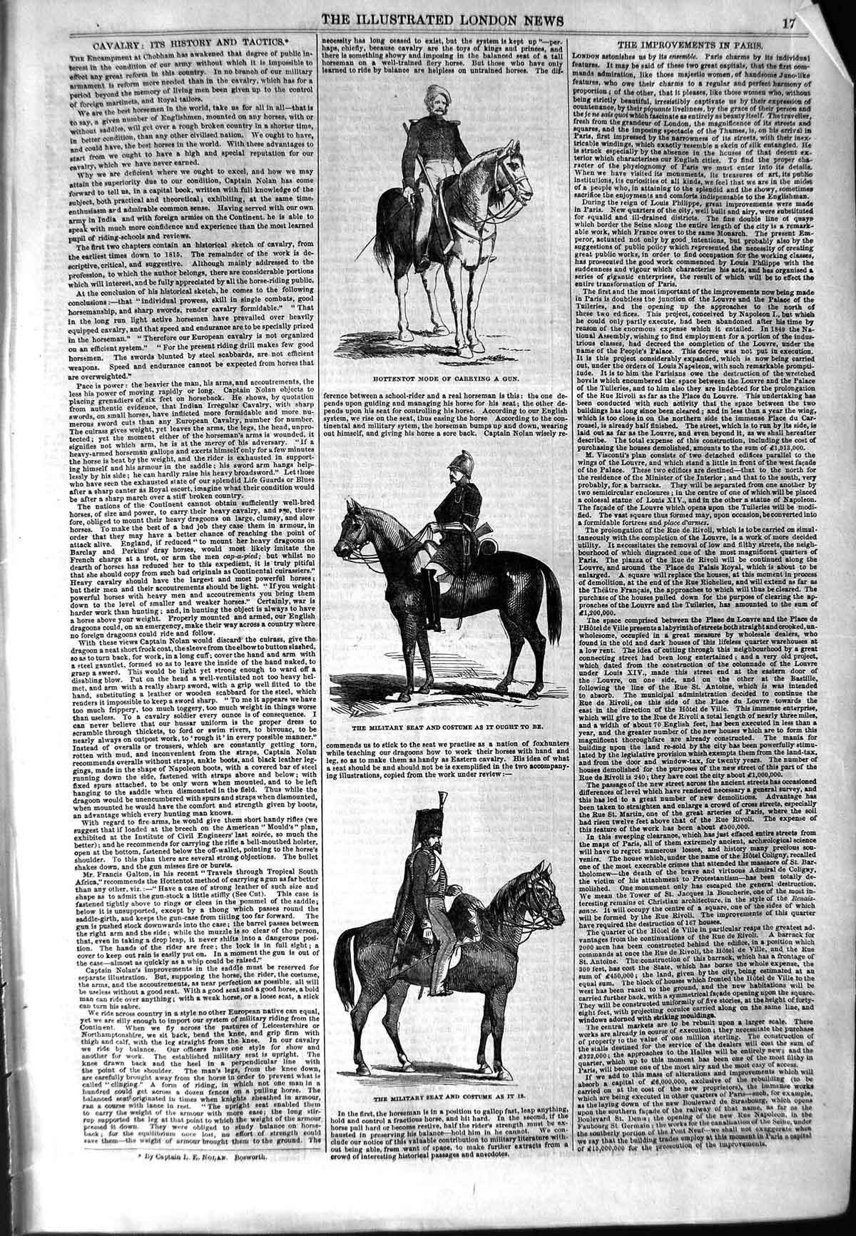 Original Old Antique Print 1854 Cavalry Horses Hottentot Military Costume War