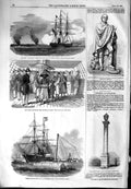 Original Old Antique Print 1854 Statue Saumares Southampton Dock Ships Penelope