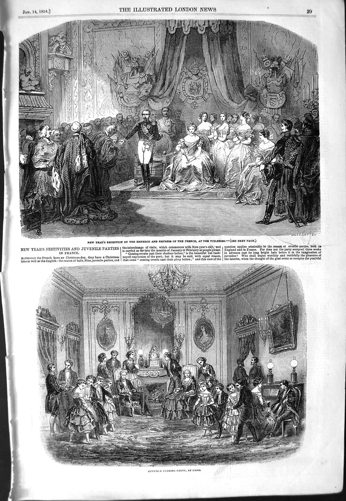 Original Old Antique Print 1854 Childrens Party Paris Emperor French Tuileries
