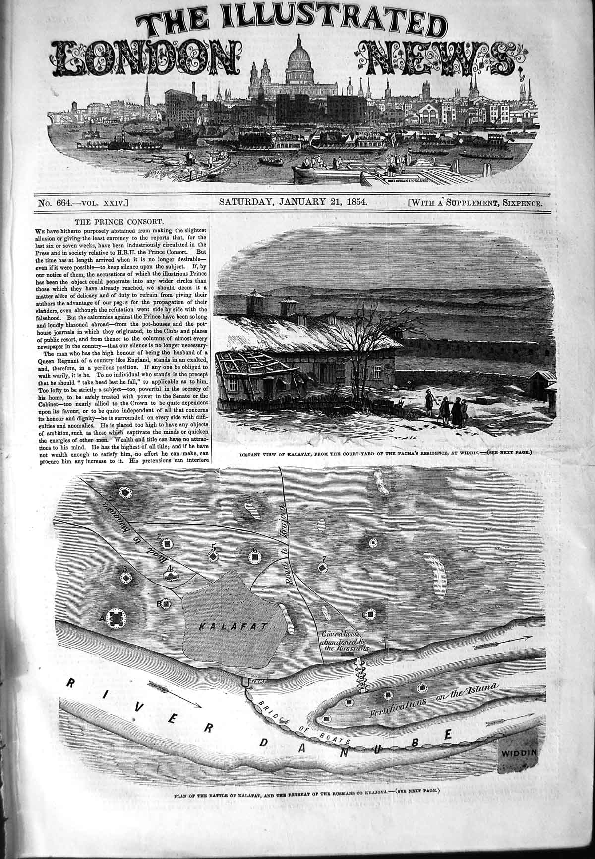 Original Old Antique Print 1854 View Kalafat Pacha Widdin Plan Battle Krajova