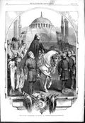 Original Old Antique Print 1854 Scene Sultan Proceeding Mosque Constantinople