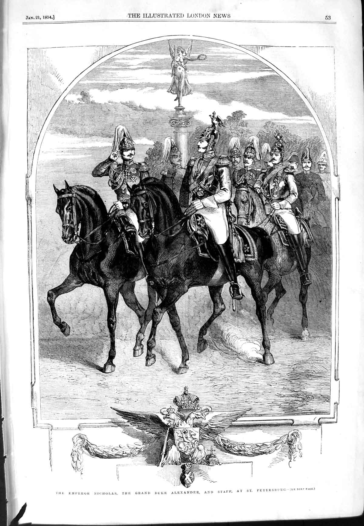 Old Antique Print 1854 Emperor Nicholas Grand Duke Alexander Petersburg 19th