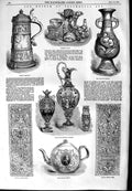 Old Antique Print 1854 Museum Ornamental Art Wesle Teapot Glass Tankard 19th