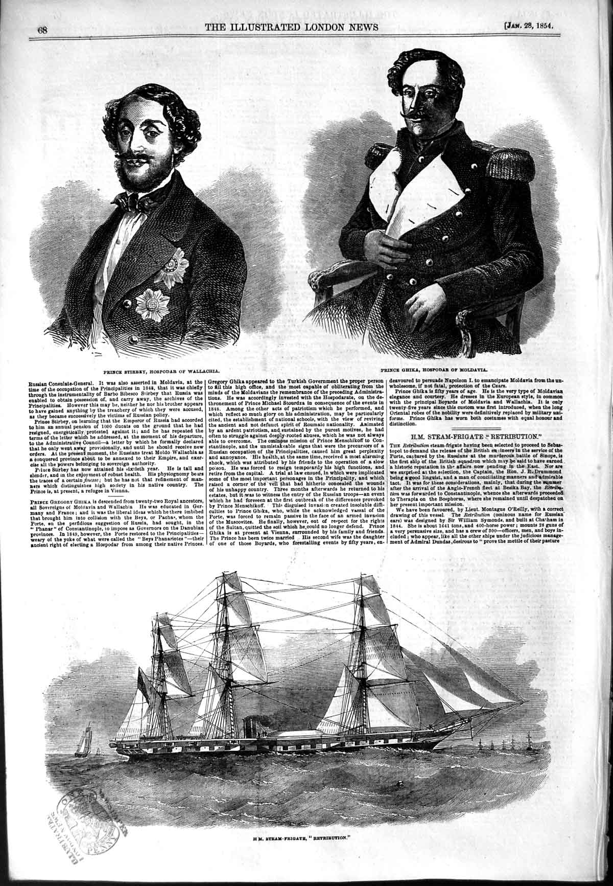 Original Old Antique Print 1854 Prince Stirbey Wallachia Mavia Retributi 19th
