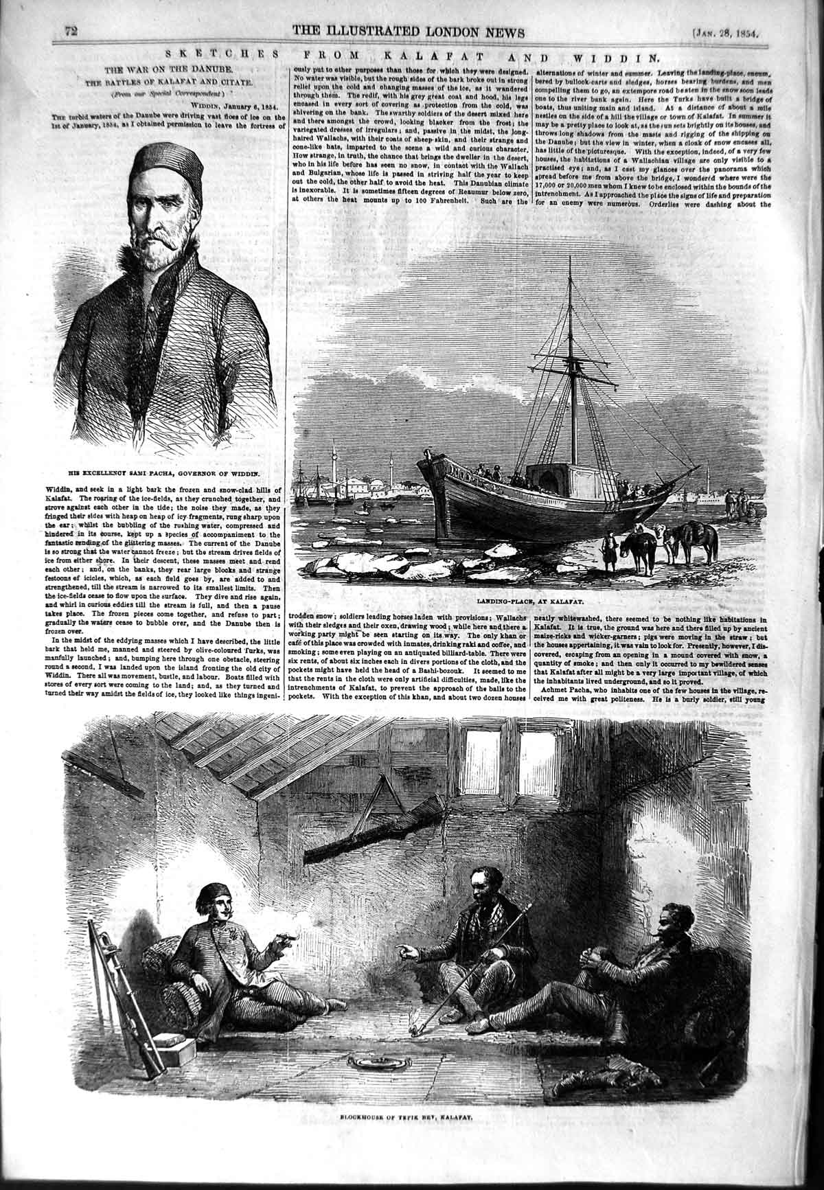 Old Antique Print 1854 Sami Pacha Tefik Kalafat War Ship Redoubt Widdin 19th