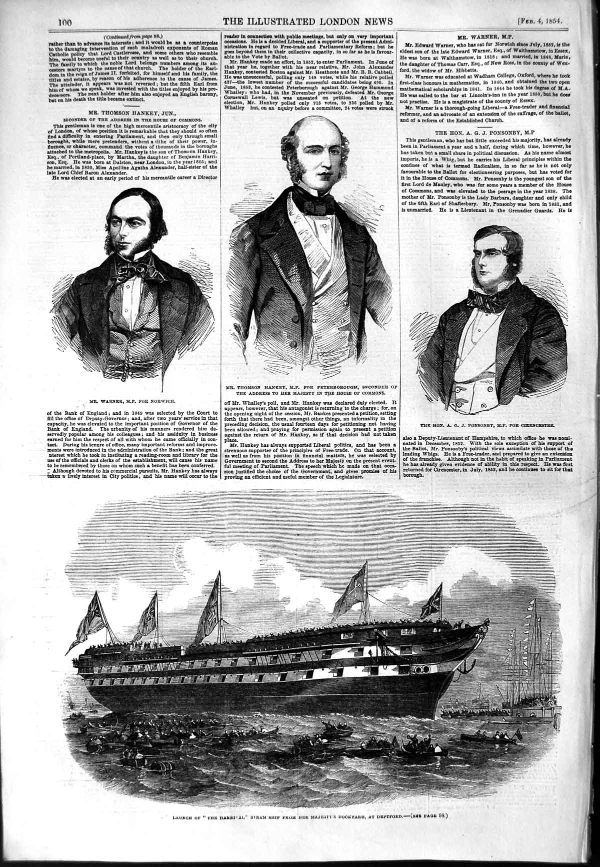 Original Old Antique Print 1854 Hannibal Ship Deptford Hankey Warner Ponsonby