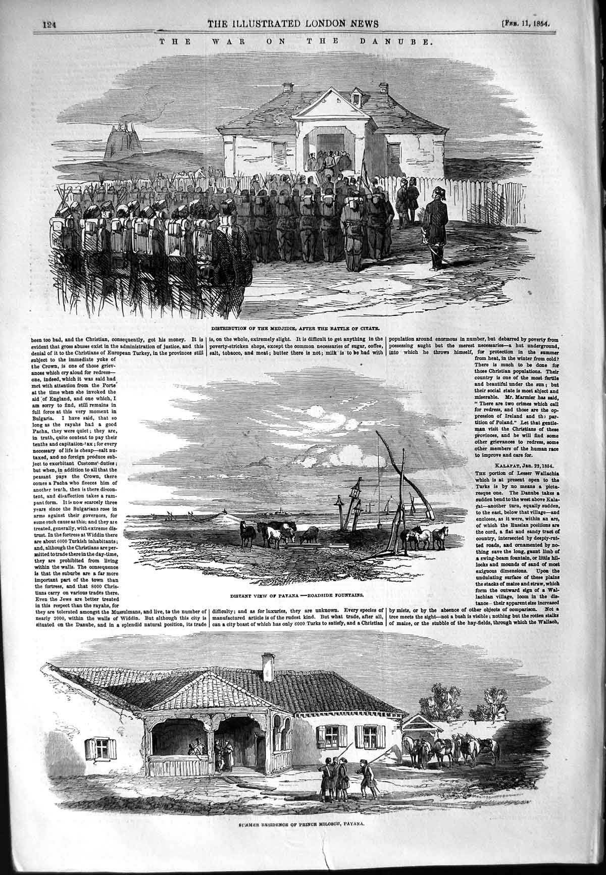 Original Old Antique Print 1854 War Danube Medjidie Battle Citate Prince Payana