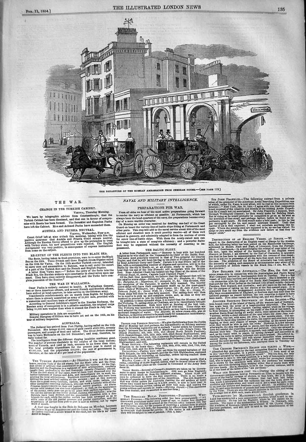 Original Old Antique Print 1854 Departure Russian Ambassador Chesham House 19th