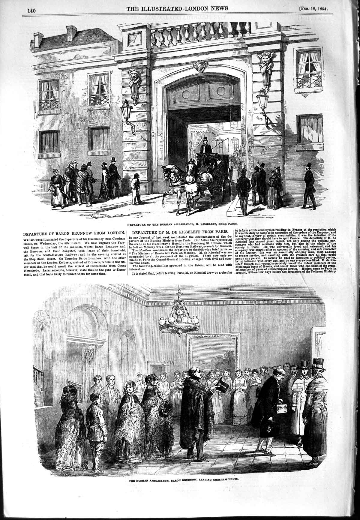 Old Antique Print 1854 Russian Ambassador Kisseleff Baron Brunnow Chesham 19th