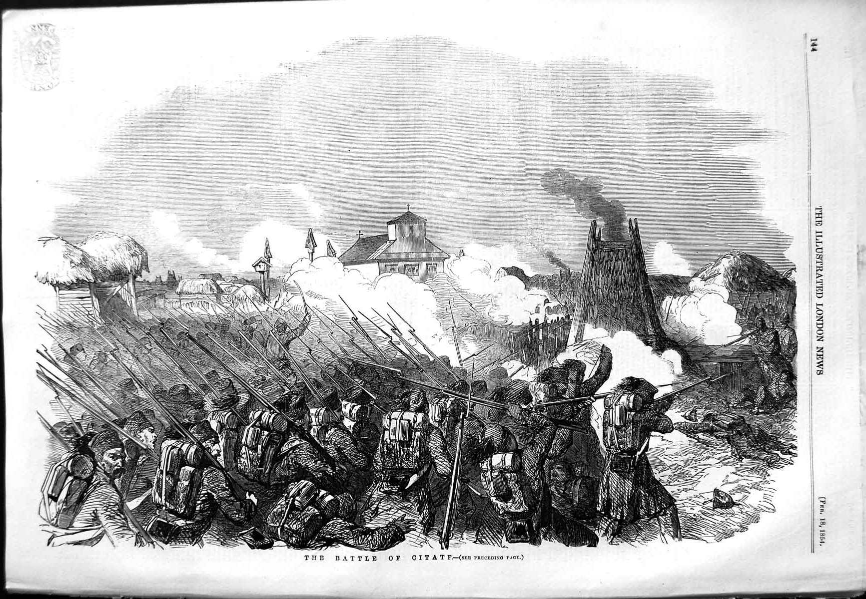 Original Old Antique Print 1854 Battle Citate War Siers Weapons 19th