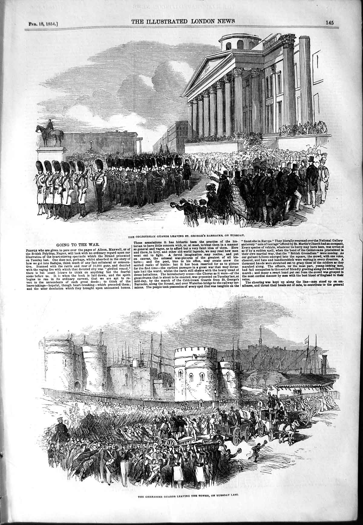 Original Old Antique Print 1854 Cstreams Guards George'S Barracks Grenadier