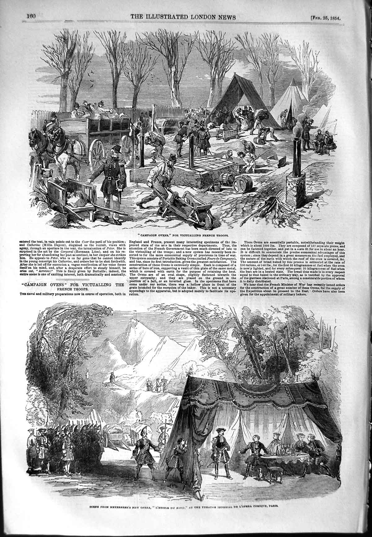 Old Antique Print 1854 Opera Comique Paris Campaign Ovens French Troops 19th